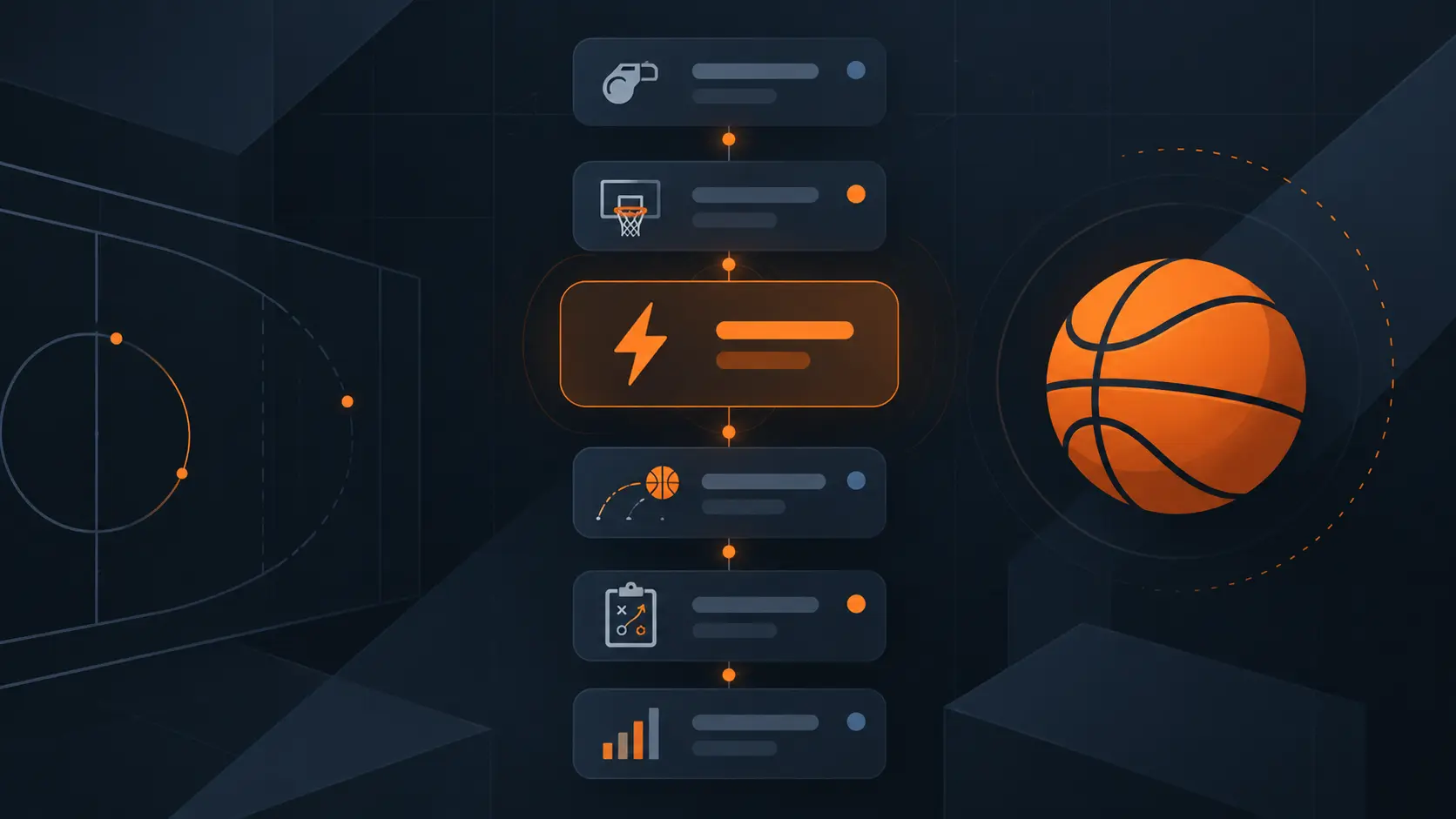 Illustration of a real-time basketball play-by-play feed with scoring events