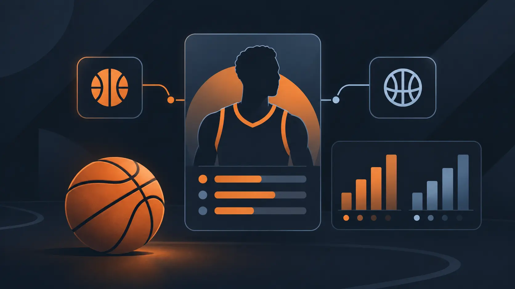 Illustration of a basketball player career stats page spanning multiple leagues